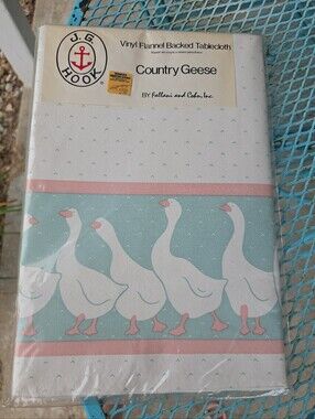 Vintage J.G. Hook Country Geese Vinyl Flannel Backes Tablecloth 52x70